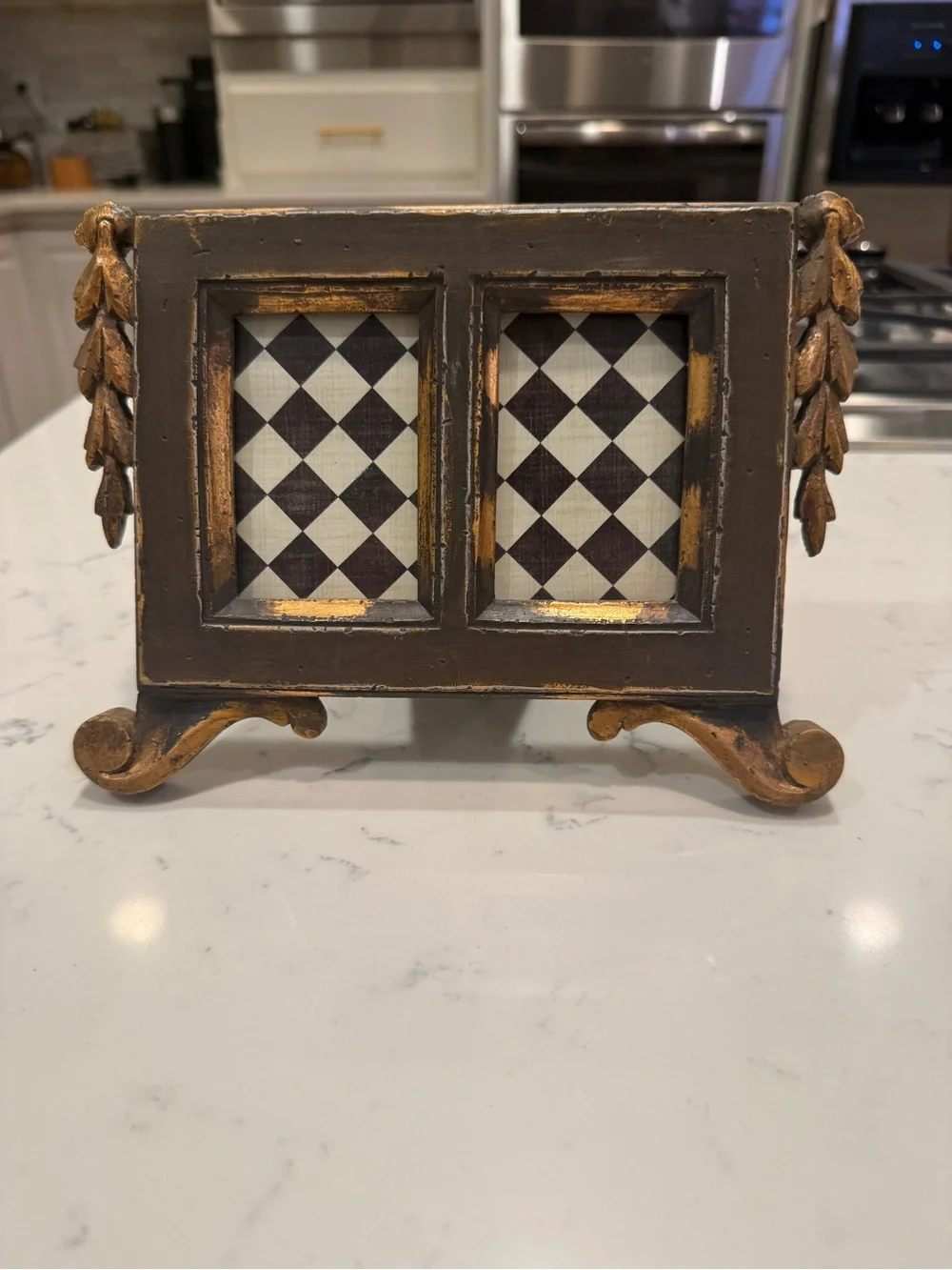 Terragrafics 1996 Double 2x3 Distressed Photo Frame Black Gold Tabletop Decor